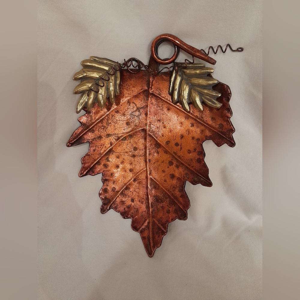- Grape Leaf Copper Colored Footed Trinket Tin Dish or Wall Hanger
